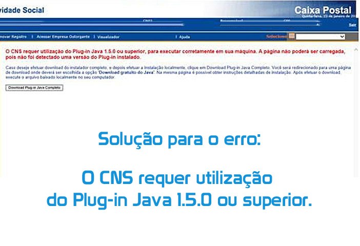 O CNS requer utilização do Plug-in Java 1.5.0 ou superior