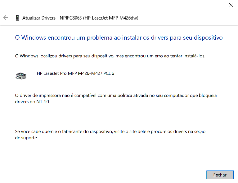 windows 10 não reconhece impressora hp